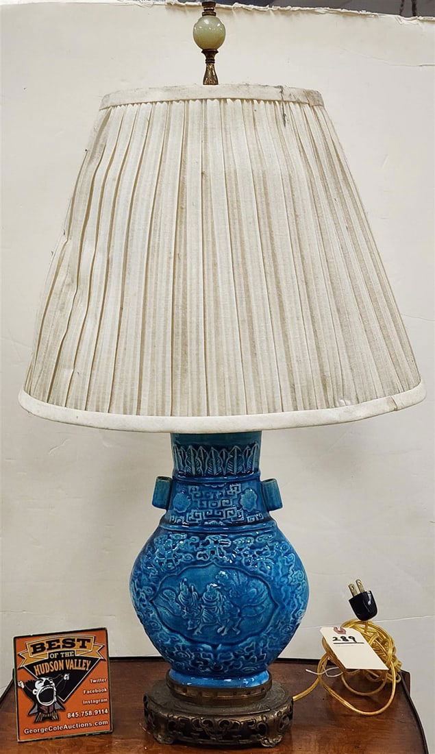 Chinese Glazed Pottery Vase Lamp 29" H (1 of 2)