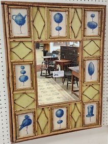 Adirondak Framed Mirror w/Inset Topiary Paintings 33" X 24"