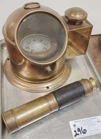 Tray C. Plath Hamberg brass Compass + Spy Glass