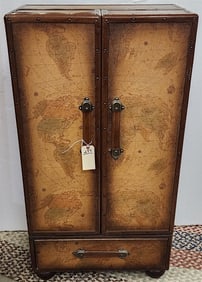 2 Door One Drawer Cabinet In The Form Of A Steamer Trunk w/Leather Exterior 46" H X 24" W X 13 1/2"