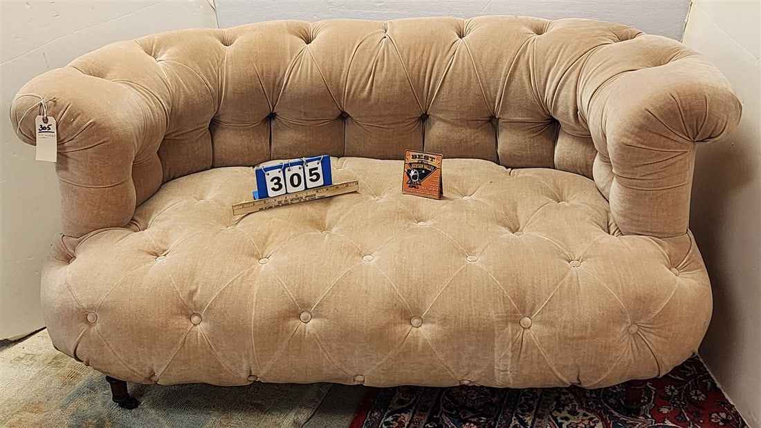 19th C Victorian Over Stuffed Settee 29" H X 5' W X 28 1/2" D: 19th C Victorian Over Stuffed Settee 29" H X 5' W X 28 1/2" D