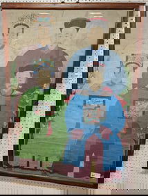 19th C Framed Painting Ancestors 51 1/2" X 35 1/2"  w/Frame 54 1/2" X 39 1/2"