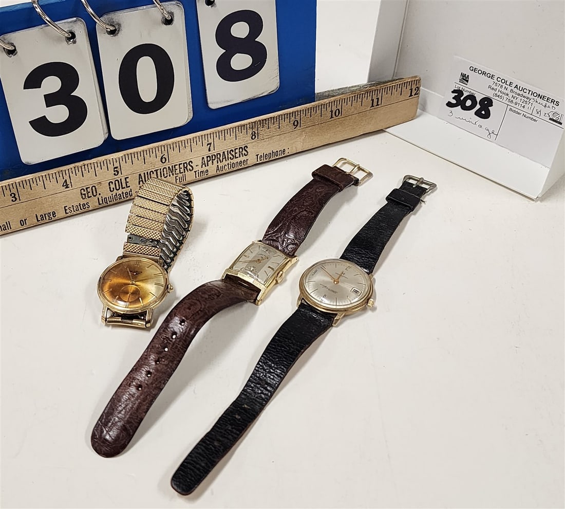 Lot 3 Vintage Watches - Lord Elgin GF Tank Watch, Hamilton Finomatic (Working), Benrus Shock: Lot 3 Vintage Watches - Lord Elgin GF Tank Watch, Hamilton Finomatic (Working), Benrus Shock Resistant (Working)