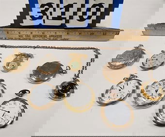 Lot 6 Pocket Watches - Walthan GF, Elgin GF, Longines GF, Walthan Masons GF (Working), Two Ladies