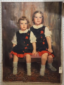 Unframed Double Portrait Sgnd Frank Larson Woodstock Arist  4' X 3'