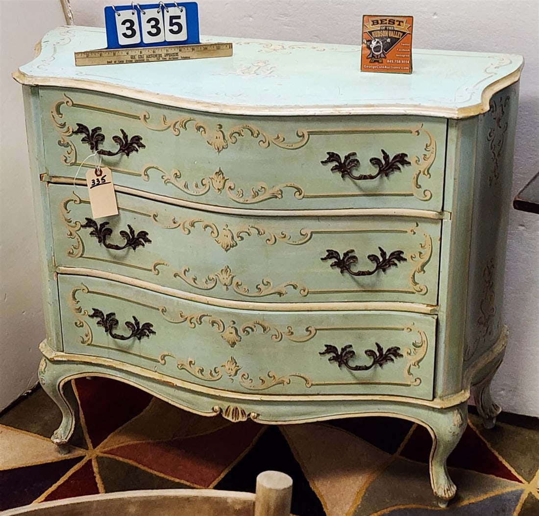 Ptd. 3 Drawer Bow Front Chest 33 1/2" H X 38 1/2" W X 17" D: Ptd. 3 Drawer Bow Front Chest 33 1/2" H X 38 1/2" W X 17" D