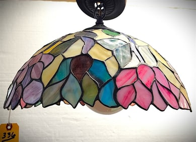 Leaded Glass Ceiling Fixture 9" H X 16" Diam.