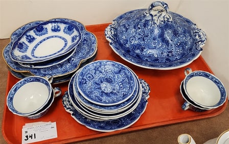 Tray 19th C Blue & White Porcelian Pcs. Cauldon