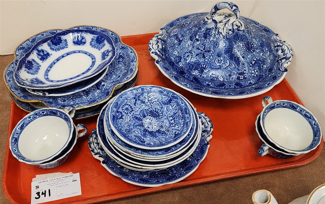 Tray 19th C Blue & White Porcelian Pcs. Cauldon: Tray 19th C Blue & White Porcelian Pcs. Cauldon