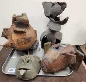 Tray Clay Sculptures 17", 13", 8" + Clay Mask 10"