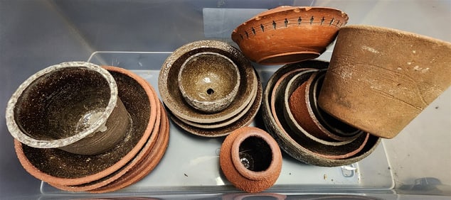 Tub 13 Pottery Planters, Covered Pottery Caserole + Small Vase