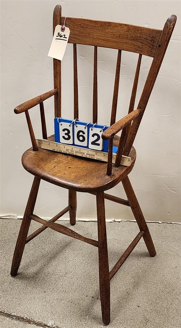 Prim. Child's Plank Seat High Chair 32 1/2" H X 12" W x 10 1/52" D: Prim. Child's Plank Seat High Chair 32 1/2" H X 12" W x 10 1/52" D