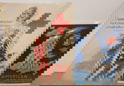 Lot 2 Vintage Red Cross Posters 1917 40" X 30" + 1940 30" X 20"