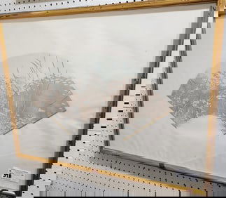 Framed Litho Chinese Fan "Floating Grass II Pencill Sgnd Victoria Scalpani 6/15 22 1/2" X 30 1/2"