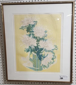 Framed Litho Chrysanthemums Pencil Sgnd M. Tomchuk 100/150 21" X 16 1/2" w/Frame 27 1/2" X 23 1/2"