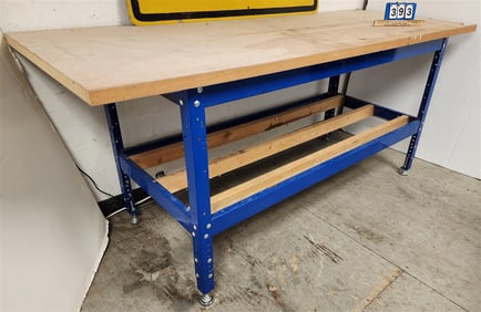 Metal Base Wood Top Work Bench 35 1/2" H X 7' L X 32" D