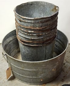 Galvanized Pails 8 1/2" H X 17 1/2" Diam. + 8-9" H X 11" Diam.