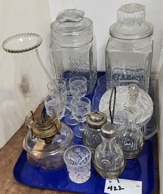 Tray Pressed Glass - Condiment Set, Oil Lamp, Glasses, Etc,