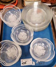 Tray Vintage Hoya Crystal "Pomona" 12 Bowls + Plates w/Reverse Entaglio Design, 12 Plates