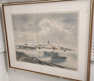 Lot 3 Framed Lithos - Port Vendeen Pencil Sgnd Aime Steinlin 19" X 25" w/Frame 26 1/2" X 32 1/2",