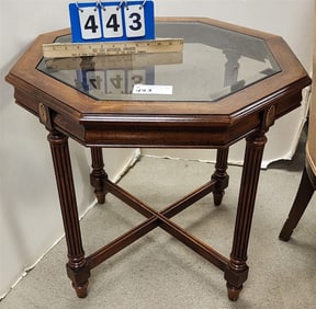 Pr. Octagonal Glass Top End Stands 23 1/2" H X 2' Diam.