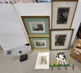 Bx 5 Pc. Artwork - 2 By Ruth Leaf - Wood Cut + Wood Engr., Etching By Margaret Gallello, 2 Bartlett