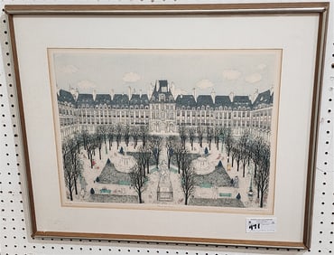 Framed Litho "Place De Vosges" Pencil Sgnd Cuca Romley 60/150  16" X 21" w/Frame 23" X 28"