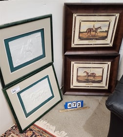 Lot 4 Pc. Artwork - 2 Embossed Paper Of Horses 8" X 12" w/Frame 17 1//2