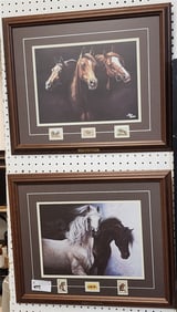 Lot 4 Framed Susie Morton Horse Prints w/Stamps 18 1/2" X 22 1/2"