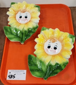 Tray 2 Japan Sunflower Cermaic Wall Pockets 8" H X 6" W