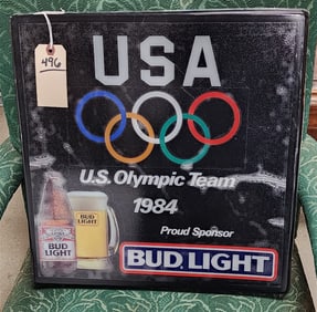 Budweiser 1984 USA Olypmic Team Bar Sign 18" Sq.