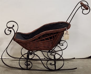 Wrought Base Wicker Top Sleigh 27" H X 34" L X 10" W