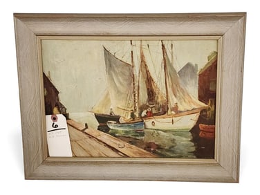O/B Dock Scene Sgnd M.B. Barnes 10" X 14" w/Frame 13 1/2" X 17 1/2"