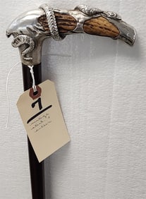 Vintage Sterling Snake & Antler Handled Cane