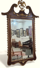 Chippendale Style Mahog Framed Bevelled Mirror w/Brass Trim 64" H X 39 1/2" W