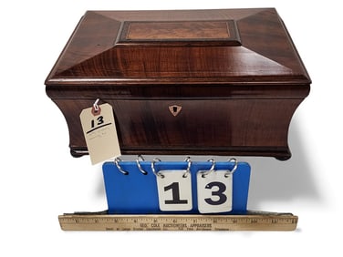 19th C Mahog Sewing Box 6 1/2" H X 14 1/4" W X 10 1/4" D