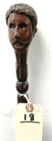 19th C Rosewood Cane w/Man's Head Handle