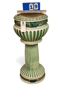 Roseville Corinthian Jardenier (2 Cracks) & Stand 31" H X 13 1/2" Diam.