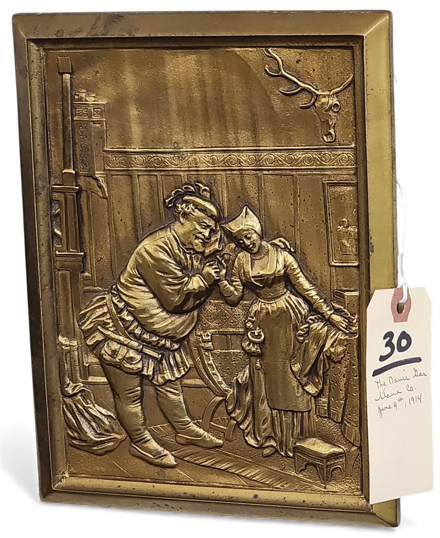 1914 Gilt Cast Iron Plaque The Davis Gas Stove Co. 9 1/2" X 7" (1 of 2)