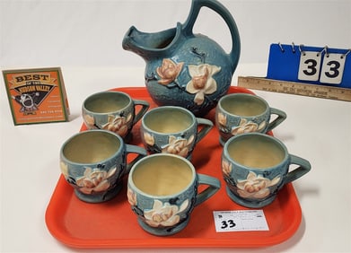 Roseville Magnolia Pitcher 132-7" w/6 Cups 3-3"