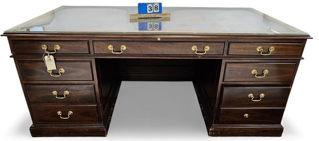 Stickley Mission Style Mahog Inlaid Executive Desk 31" H X 6' W X 3' D (1 Bail Handle Missing)