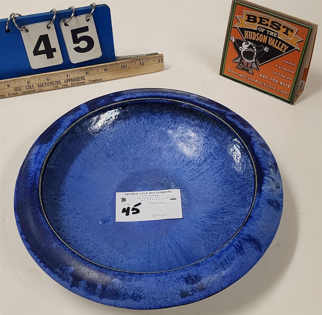 Blue Glazed Fulper Bowl 3" H X 10 3/4" Diam.: Blue Glazed Fulper Bowl 3" H X 10 3/4" Diam.