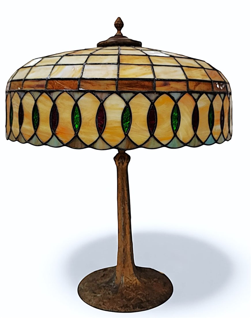 Vintage Leaded Shade Table Lamp (Shade Has 1, 1/2" Chip Out of A Small Panel On Top) 24" H X 18 1/2" (1 of 7)