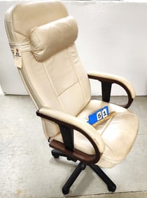 Back Saver Acquisition Corp. Leather Uphols. Desk Chair 50" H X 24 1/2" W X 18 1/2" D