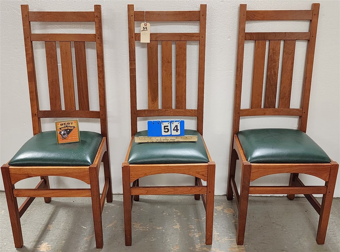 Set 3 Stickley Mission Style Cherry Side Chairs 43" H X 16 3/4" W X 14 1/2" D (1 of 5)