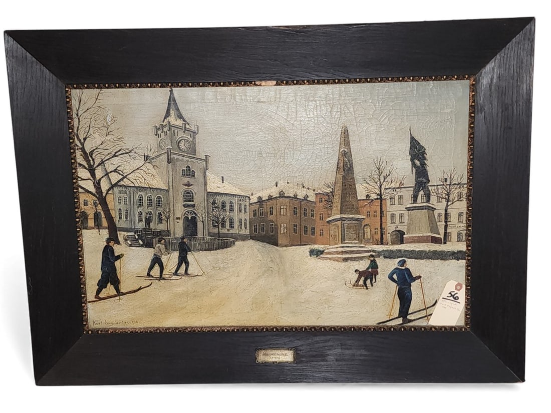 Framed O/C Johann Geor Genstadt St. Saxony Sgnd Kurt Englert Jr. 1937  19" X 29 1/2" w/Frame 26 1/2" (1 of 5)