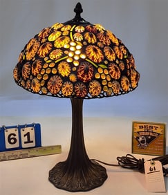 Table Lamp w/Shade Made Of Owl Limpet Sea Shells & stain Glass Mosiac 7 Beads 20" H X 12" Diam.