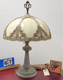 Vintage Slag Glass Table Lamp 25" H X 16 1/2" Diam.