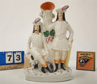 Vintage Staffordshire Spill Vase 2 Men & Dog 15"