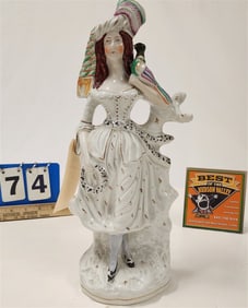 Vintage Staffordshire Figure Woman w/Bird 14"